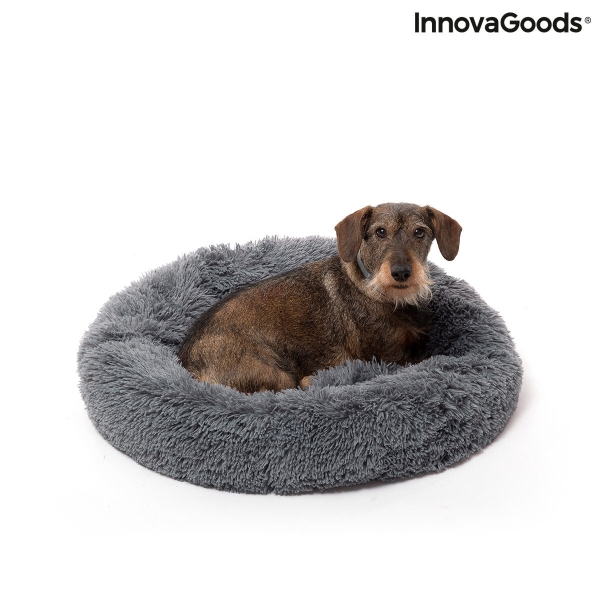 innovagoods bepess cama antiestres redonda para mascotas diametro 60cm borde elevado antideslizante color gris