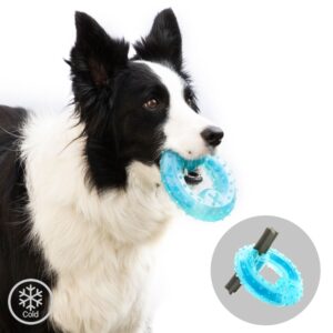 innovagoods glubiz juguete mordedor congelable para mascotas 2 en 1 caucho termoplastico resistente y duradero efecto frio facil limpieza 12x3.5cm color azul