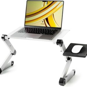 innovagoods omnible mesa ajustable multiposicion para portatil de aluminio plegable soporta hasta 15kg bandeja para raton rotable 360º multifuncion 49x53x26cm color gris