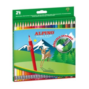 alpino pack con 24 lapices de colores hexagonales borrables mina de 3mm goma de borrar del mismo color resistente a la rotura colores surtidos