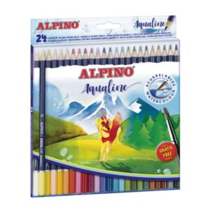 alpino aqualine pack con 24 lapices de colores hexagonales acuarelables mina de 3.3mm colores surtidos