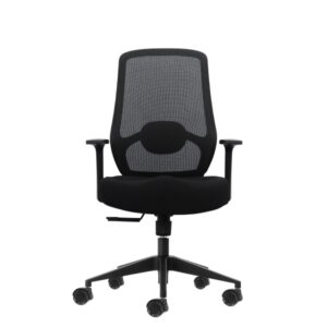 oqonos cherg 001 silla de oficina ergonomica con soporte lumbar ajustable en altura y profundidad, respaldo de malla transpirable, reposabrazos fijos, asiento ergonomico moldeado y ruedas de silicona negro