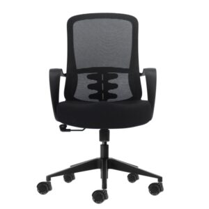 oqonos cherg 006 silla de oficina ergonomica con respaldo de malla transpirable, piston de gas clase 4, soporte lumbar, reposabrazos fijos, asiento ergonomico moldeado y ruedas de silicona negro