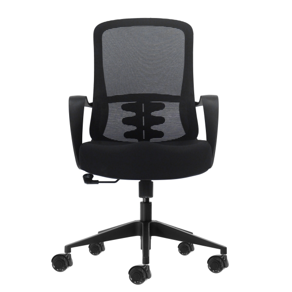 oqonos cherg 006 silla de oficina ergonomica con respaldo de malla transpirable, piston de gas clase 4, soporte lumbar, reposabrazos fijos, asiento ergonomico moldeado y ruedas de silicona negro