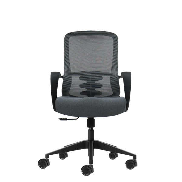 oqonos cherg 007 silla de oficina ergonomica con respaldo de malla transpirable, piston de gas clase 4, soporte lumbar, reposabrazos fijos, asiento ergonomico moldeado y ruedas de silicona gris con estructura negra