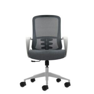 oqonos cherg 009 silla de oficina ergonomica con respaldo de malla transpirable, piston de gas clase 4, soporte lumbar, reposabrazos fijos, asiento ergonomico moldeado y ruedas de silicona gris