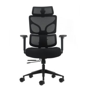 oqonos cherg 010 silla de oficina ergonomica con reposacabezas cervical ajustable, respaldo y asiento de malla elastica, reposabrazos 4d, asiento deslizable ergonomico moldeado y ruedas de silicona negro