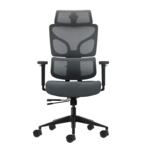oqonos cherg 011 silla de oficina ergonomica con reposacabezas cervical ajustable, respaldo y asiento de malla elastica, reposabrazos 4d, asiento deslizable ergonomico moldeado y ruedas de silicona gris con estructura negra