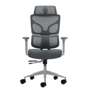 oqonos cherg 014 silla de oficina ergonomica con reposacabezas cervical ajustable, respaldo y asiento de malla elastica, reposabrazos 4d, asiento deslizable ergonomico moldeado y ruedas de silicona gris