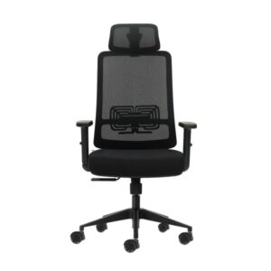 oqonos cherg 016 silla de oficina ergonomica con reposacabezas cervical ajustable, tejido impermeable, mecanismo autobalanceado, soporte lumbar ajustable, reposabrazos ajustables en altura y ruedas de silicona negro