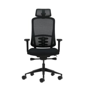 oqonos cherg 018 silla de oficina ergonomica con reposacabezas cervical ajustable, mecanismo autobalanceado, reposabrazos 4d, asiento deslizable y ruedas de silicona negro
