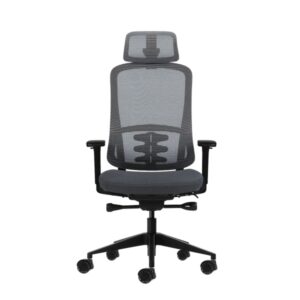 oqonos cherg 019 silla de oficina ergonomica con reposacabezas cervical ajustable, mecanismo autobalanceado, reposabrazos 4d, asiento deslizable y ruedas de silicona gris con estructura negra