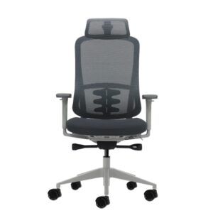 oqonos cherg 022 silla de oficina ergonomica con reposacabezas cervical ajustable, mecanismo autobalanceado, reposabrazos 4d, asiento deslizable y ruedas de silicona gris