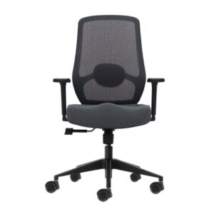 oqonos cherg 025 silla de oficina ergonomica con soporte lumbar ajustable en altura y profundidad, reposabrazos 4d, piston de gas clase 4, asiento ergonomico moldeado y ruedas de silicona gris con estructura negra