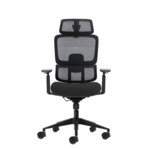 oqonos cherg 027 silla de oficina ergonomica con reposacabezas cervical ajustable, respaldo y asiento de malla elastica, respaldo regulable en altura, lumbar ajustable, reposabrazos 4d y ruedas de silicona negro
