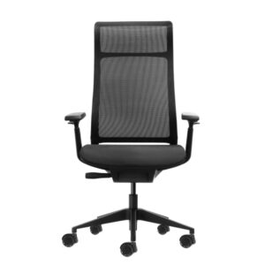 oqonos cherg 028 silla de oficina ergonomica con respaldo y asiento de malla elastica, mecanismo autobalanceado, reposabrazos 4d, asiento deslizable y ruedas de silicona negro