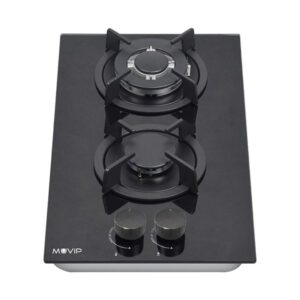 muvip mv0627 cocina de gas encastrable 2 zonas de coccion de 26cm quemador y soportes de hierro fundido cristal templado de alta resistencia sistema de encendido electrico dispositivo de seguridad apagado de llama