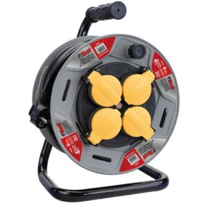 elbat enrollador alargador con proteccion termica 4 shukos carga maxima enrollado 1100w, desenrollado 3200w cable de 25m
