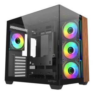 abysm danube sava nature 285b black argb caja torre atx, itx, micro atx lateral y frontal cristal templado 3.5" y 2.5" usb a, usb c y audio 4 ventiladores argb instalados soporta refrigeracion liquida