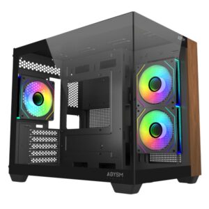 abysm danube sava nature 285c black argb caja micro atx, itx lateral y frontal cristal templado 3.5" y 2.5" usb a, usb c y audio 4 ventiladores argb instalados soporta refrigeracion liquida