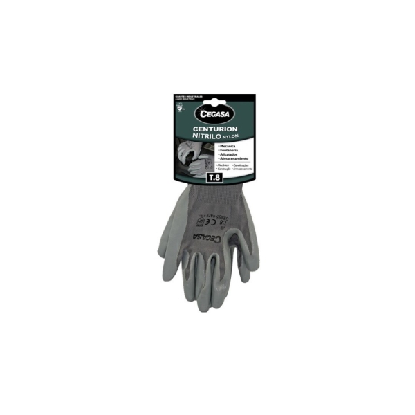 cegasa centurion guantes de trabajo talla 8 fabricados en nylon con recubimiento de nitrilo en palma y dedos color gris