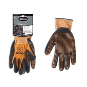 cegasa guantes de trabajo talla 10 fabricados en nylon con recubimiento de foam con dots de nitrilo en palma color negro/naranja