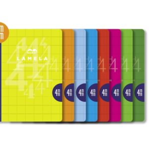 lamela pack de 10 libretas grapadas con 50 hojas de 90g/m2 con margen formato a4 pauta cuadrovia de 3mm cubierta de cartoncillo plastificado papel offset blanco extra colores surtidos