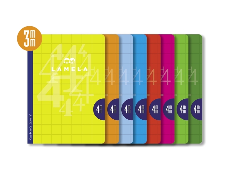 lamela pack de 10 libretas grapadas con 50 hojas de 90g/m2 con margen formato a4 pauta cuadrovia de 3mm cubierta de cartoncillo plastificado papel offset blanco extra colores surtidos