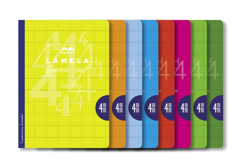 lamela pack de 10 libretas grapadas con 50 hojas de 90g/m2 con margen formato a4 pauta cuadrovia de 4mm cubierta de cartoncillo plastificado papel offset blanco extra colores surtidos