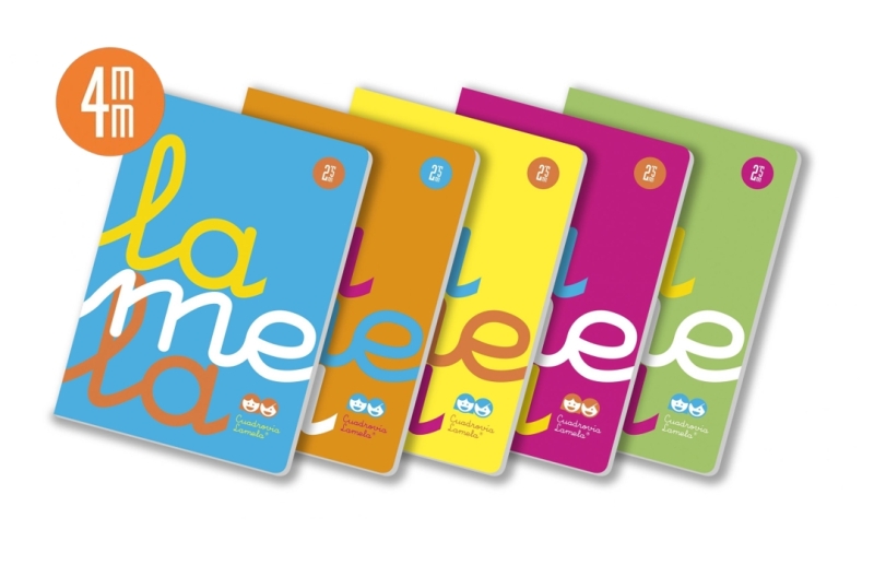 lamela pack de 5 libretas grapadas con 50 hojas de 90g/m2 con margen formato a4 pauta cuadrovia de 4mm cubierta de polipropileno fluorescente papel offset blanco extra colores surtidos