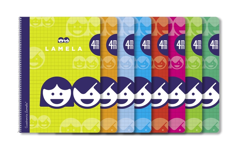 lamela pack de 10 cuadernos de espiral con 80 hojas de 70g/m2 con margen formato folio pauta cuadrovia de 4mm cubierta de cartoncillo plastificado papel offset blanco extra colores surtidos
