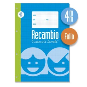 lamela recambio para anillas con 100 hojas de 70g/m2 con margen formato folio pauta cuadrovia de 4mm papel offset blanco extra color azul