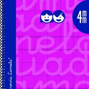 lamela cuaderno espiral con 80 hojas de 90g/m2 con margen formato cuarto pauta cuadrovia de 4mm cubierta extra dura papel offset blanco extra color fucsia