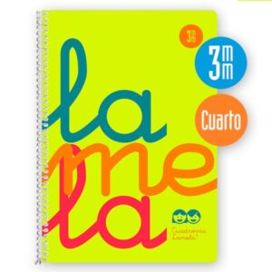 lamela cuaderno espiral con 80 hojas de 90g/m2 con margen formato cuarto pauta cuadrovia de 3mm cubierta extra dura papel offset blanco extra color amarillo
