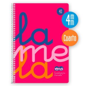 lamela cuaderno espiral con 80 hojas de 90g/m2 con margen formato cuarto pauta cuadrovia de 4mm cubierta extra dura papel offset blanco extra color rosa