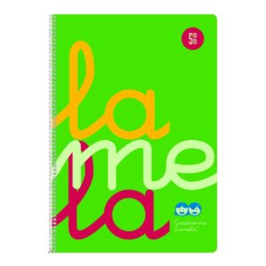 lamela cuaderno espiral con 80 hojas de 90g/m2 con margen formato cuarto pauta cuadrovia de 5mm cubierta extra dura papel offset blanco extra color verde