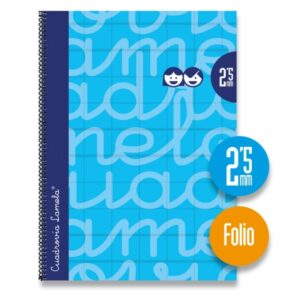 lamela cuaderno espiral con 80 hojas de 90g/m2 con margen formato folio pauta cuadrovia de 2.5mm cubierta extra dura papel offset blanco extra color azul
