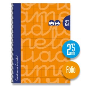 lamela cuaderno espiral con 80 hojas de 90g/m2 con margen formato folio pauta cuadrovia de 2.5mm cubierta extra dura papel offset blanco extra color naranja