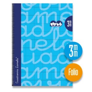 lamela cuaderno espiral con 80 hojas de 90g/m2 con margen formato folio pauta cuadrovia de 3mm cubierta extra dura papel offset blanco extra color azul