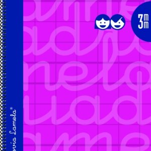 lamela cuaderno espiral con 80 hojas de 90g/m2 con margen formato folio pauta cuadrovia de 3mm cubierta extra dura papel offset blanco extra color fucsia