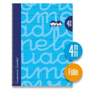 lamela cuaderno espiral con 80 hojas de 90g/m2 con margen formato folio pauta cuadrovia de 4mm cubierta extra dura papel offset blanco extra color azul