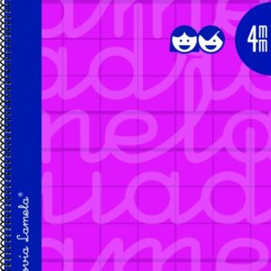 lamela cuaderno espiral con 80 hojas de 90g/m2 con margen formato folio pauta cuadrovia de 4mm cubierta extra dura papel offset blanco extra color fucsia