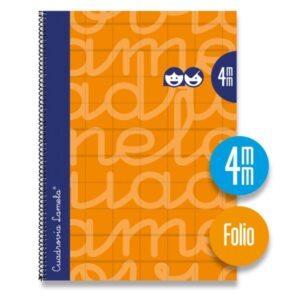 lamela cuaderno espiral con 80 hojas de 70g/m2 con margen formato folio pauta cuadrovia de 4mm cubierta extra dura papel offset blanco extra color naranja