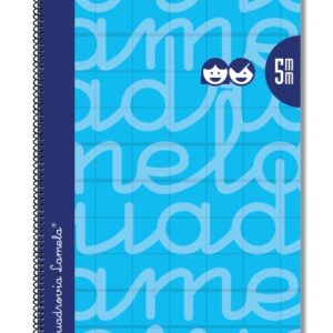 lamela cuaderno espiral con 80 hojas de 90g/m2 con margen formato folio pauta cuadrovia de 5mm cubierta extra dura papel offset blanco extra color azul
