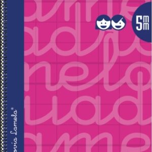 lamela cuaderno espiral con 80 hojas de 90g/m2 con margen formato folio pauta cuadrovia de 5mm cubierta extra dura papel offset blanco extra color fucsia