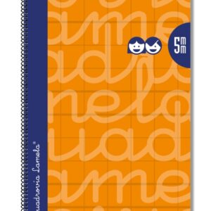 lamela cuaderno espiral con 80 hojas de 90g/m2 con margen formato folio pauta cuadrovia de 5mm cubierta extra dura papel offset blanco extra color naranja
