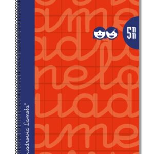 lamela cuaderno espiral con 80 hojas de 90g/m2 con margen formato folio pauta cuadrovia de 5mm cubierta extra dura papel offset blanco extra color rojo