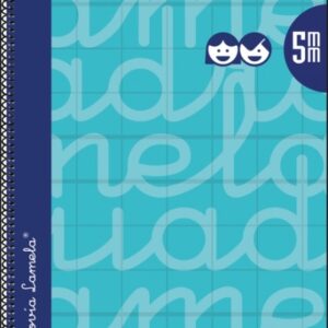 lamela cuaderno espiral con 80 hojas de 90g/m2 con margen formato folio pauta cuadrovia de 5mm cubierta extra dura papel offset blanco extra color turquesa