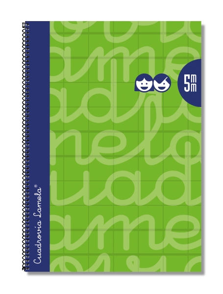 lamela cuaderno espiral con 80 hojas de 90g/m2 con margen formato folio pauta cuadrovia de 5mm cubierta extra dura papel offset blanco extra color verde