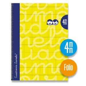 lamela cuaderno espiral con 80 hojas de 90g/m2 con margen formato folio pauta cuadrovia de 4mm cubierta extra dura papel offset blanco extra color amarillo
